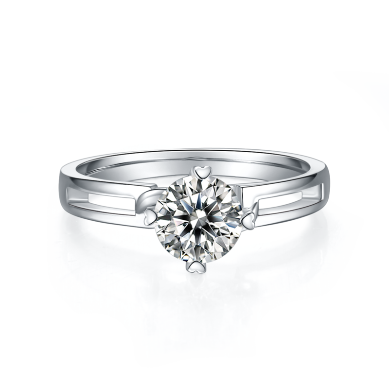 直臂简约扭花S925银镀白金MoissaniteWomen's Ring1ctD级